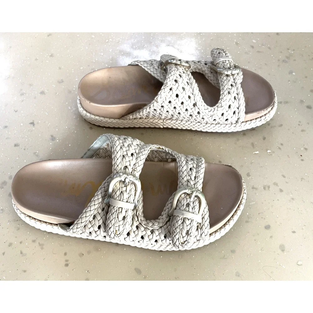Sam Edelman Braided Double Buckle Sandal in Natural/Beige - Picture 2 of 7
